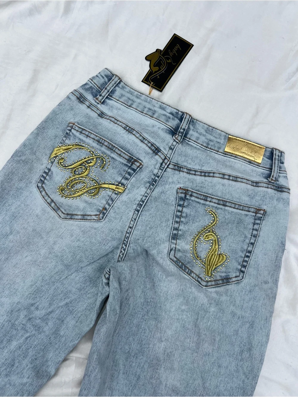 Baby Phat Light Wash Embroidered Flare Jeans